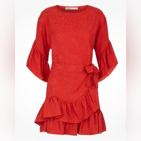 Maje Rahima Rouge Red Floral Jacquard Faux Wrap Mini Dress Size 1 (S) - Picture 3 of 7